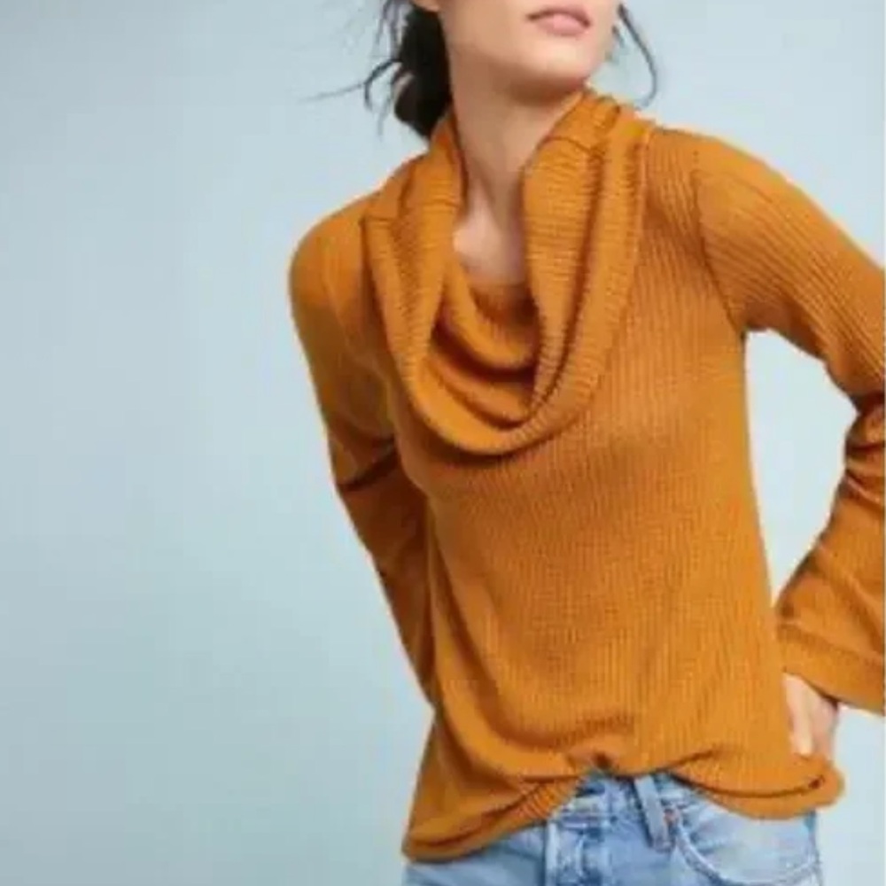 Maeve Anthropologie Vanna Top Cowl Neck Ribbed Knit Women’s Small Gold Yellow